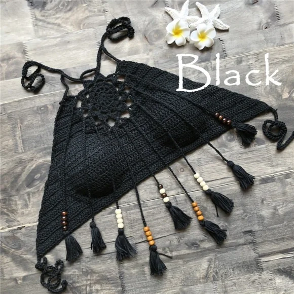 Bohemian Crochet Tassel Beaded Floral Crop Top - Picture 16 of 16